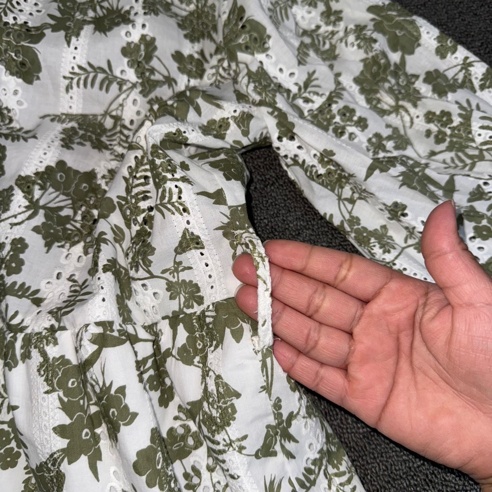 Zara Floral Eyelet Mini Dress Olive Green White Button Front V-Neck XXL Womens - Picture 9 of 10